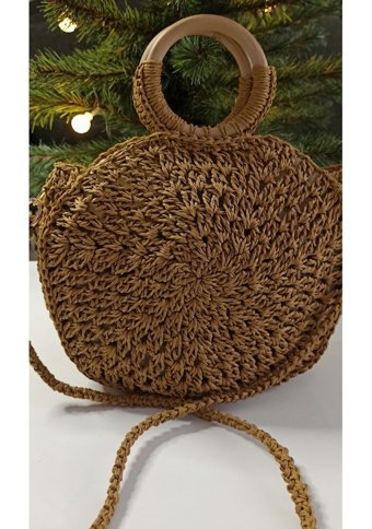 Ecndesing Handmade Sarmaşık Yuvarlak Kadın Omuz Çantası Kahverengi