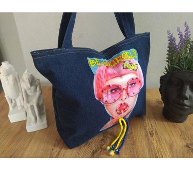 Otay Bag El Yapımı Lolipop Şekerli Kot Kadın Omuz Çantası Çok Renkli