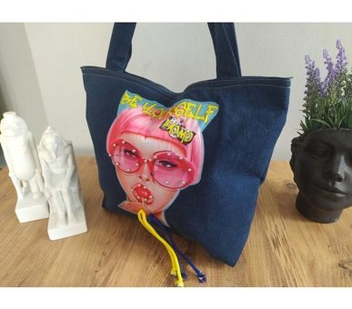 Otay Bag El Yapımı Lolipop Şekerli Kot Kadın Omuz Çantası Çok Renkli