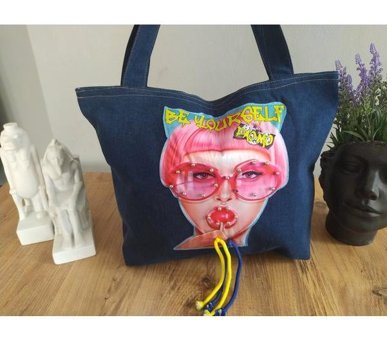 Otay Bag El Yapımı Lolipop Şekerli Kot Kadın Omuz Çantası Çok Renkli