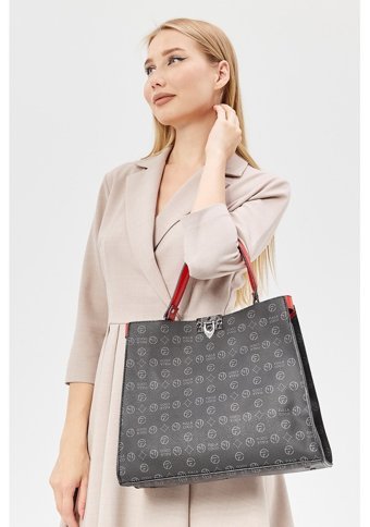 Morpelikan Monogram Kadın Omuz Çantası Kırmızı - Siyah