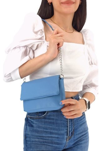 Çlk Accessories Zincirli Çok Hafif Basic Kadın Omuz Çantası Mavi