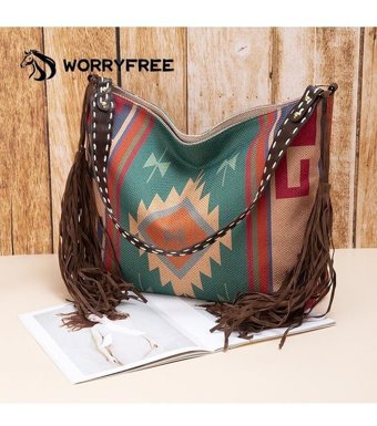 Worryfreeshopping Wr409502 Retro Moda Püskül Kadın Omuz Çantası Yeşil