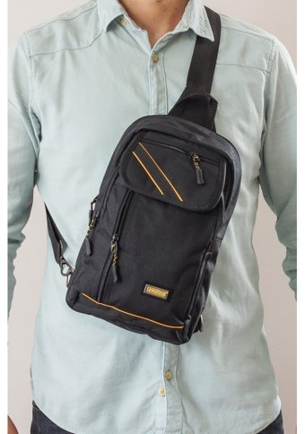 İmaks Omuz Su Geçirmez Unisex Çizgili 4926 Kadın Omuz Çantası Siyah - Sarı