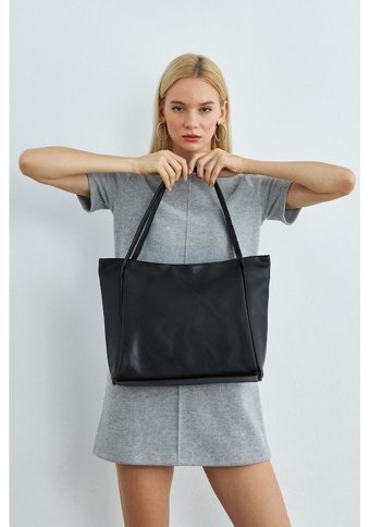 Mopia Fermuarlı Shopper Kadın Omuz Çantası Siyah
