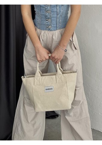 Takmoda Kanvas Model Kumaş Kadın Omuz Çantası Bej