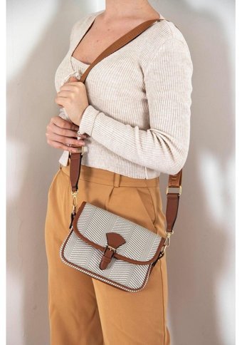 Silver Polo SilverVe Polo 1085 Hasır Kadın Omuz Çantası Bej - Taba