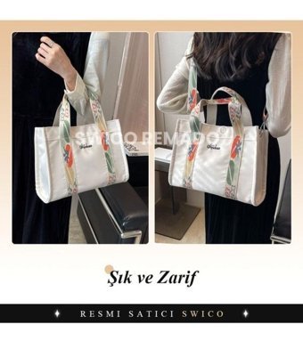 Maotai Shop Vintage Kanvas Tote Kadın Omuz Çantası Beyaz