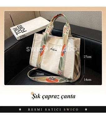 Maotai Shop Vintage Kanvas Tote Kadın Omuz Çantası Beyaz