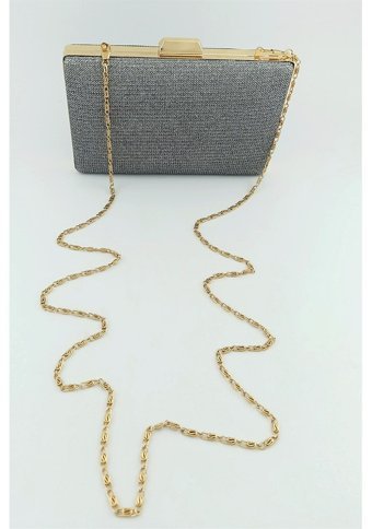 Çlk Accessories Simli Abiye Kare Model Trabiye03 Kadın Omuz Çantası Gri