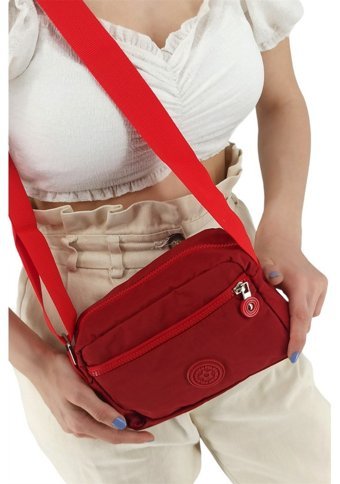 Çlk Accessories Krinkıl Kumaş 3 Bölme Kadın Omuz Çantası Kırmızı