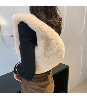 Magideal Suntek Peluş Tatlısı Debriyaj Kadın Omuz Çantası Beyaz