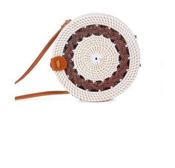 Refox Daisy Rattan El Yapımı Deri Hasır Yuvarlak Kadın Omuz Çantası Ekru - Kahverengi