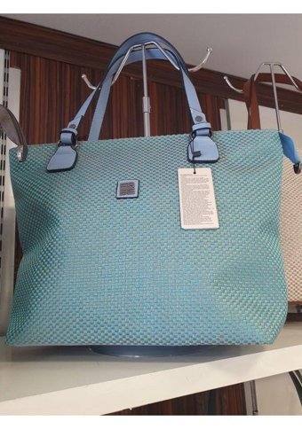 Butik İzmirden Keten Büyük Boy Plaj Şık Kadın Omuz Çantası Mavi