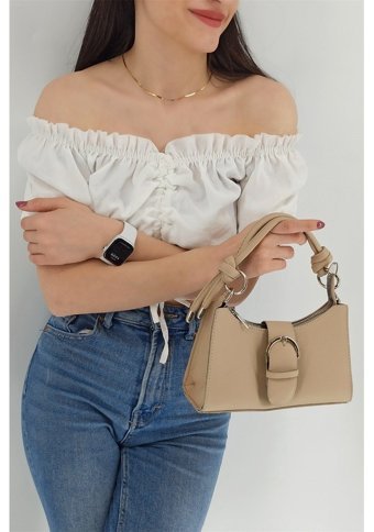Çlk Accessories Önden Kemerli Baget Kadın Omuz Çantası Vizon