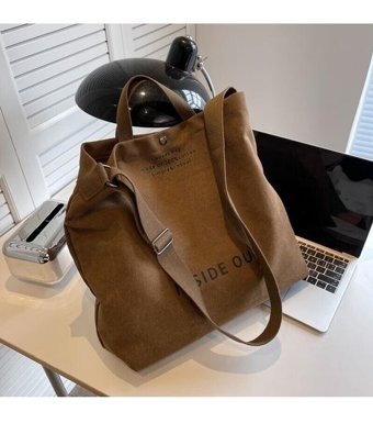 Layla Messenger El Öğrenci Omuz Kanvas Kadın Omuz Çantası Kahverengi - Siyah