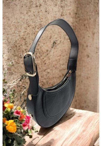 Melen Shoes Douce Oval Baget Kadın Omuz Çantası Siyah