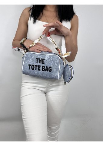 La Cartera Collection Tote Bag Jean Taşlamalı Mumlu Kadın Omuz Çantası Gri