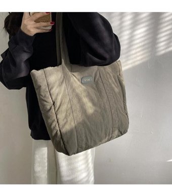 Magideal Suntek Puffer Tote Alışveriş İşe Gidip Zeytini Kadın Omuz Çantası Yeşil
