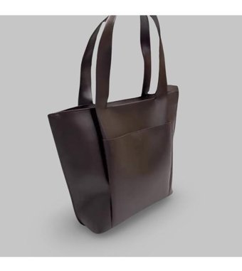 Gkn Bag Acı Deri Çok Gözlü Büyük Boy Çift Saplı Shopper Kadın Omuz Çantası Kahverengi