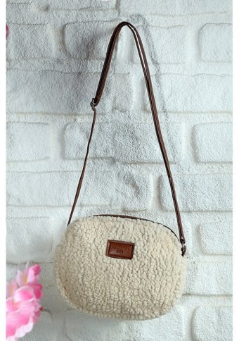 Valu Accessorize Kürklü Peluş Mini Urban Kadın Omuz Çantası Bej