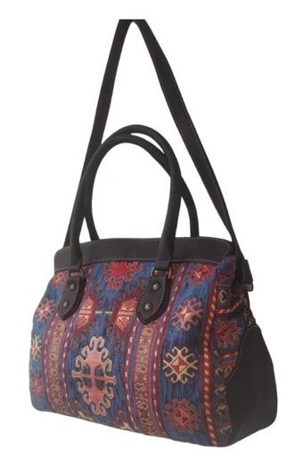 Erkan Otantik Kilim Desenli Kadın Omuz Çantası Turkuaz