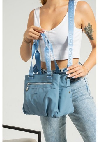 Mega Bag Saten Kadın Omuz Çantası Mavi