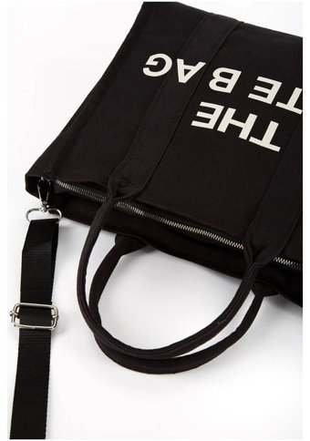 Modhy Organik Kanvas Kumaş Tote Bag Kadın Omuz Çantası Siyah