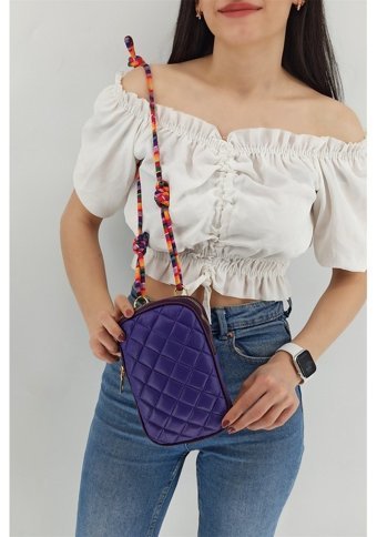 Çlk Accessories Renkli İp Kapitone luk Trry079 Kadın Omuz Çantası Mor