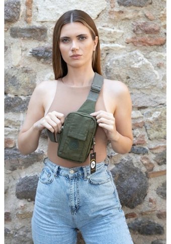 Newish Polo Unisex Krinkıl Bölmeli Mini Haki Kadın Omuz Çantası Haki