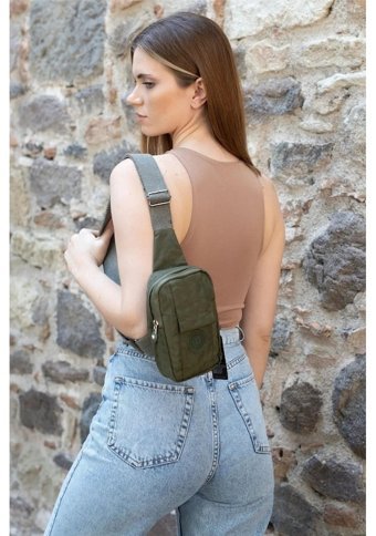 Newish Polo Unisex Krinkıl Bölmeli Mini Haki Kadın Omuz Çantası Haki
