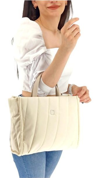 Çlk Accessories Kumaş Kadın Omuz Çantası Krem