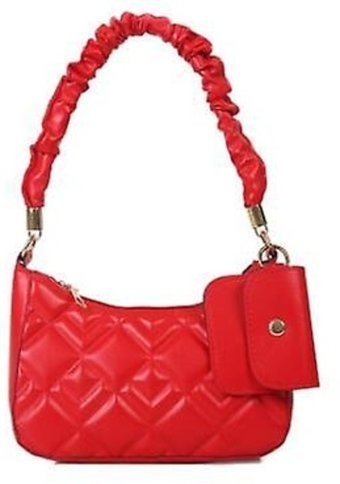 Bruce Yumuşak Pu Bag Moda Sıradan Pileli Kadın Omuz Çantası Kırmızı