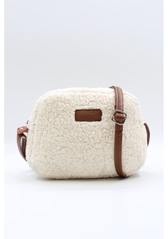 Nothing Krem Kürklü Peluş Mini Urban Krem Kadın Omuz Çantası Taba - Krem