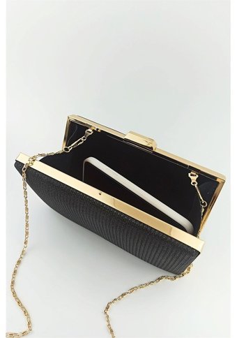 Çlk Accessories Simli Abiye Kare Model Trabiye03 Kadın Omuz Çantası Siyah