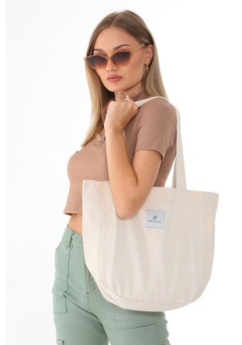 Berymood Kumaş Bez Ekru Tote Bag Kanvas Spor Kadın Omuz Çantası Bej