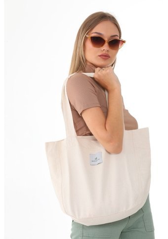 Berymood Kumaş Bez Ekru Tote Bag Kanvas Spor Kadın Omuz Çantası Bej