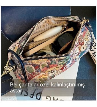 Oloey Ayı Desenli Kadın Omuz Çantası Mavi