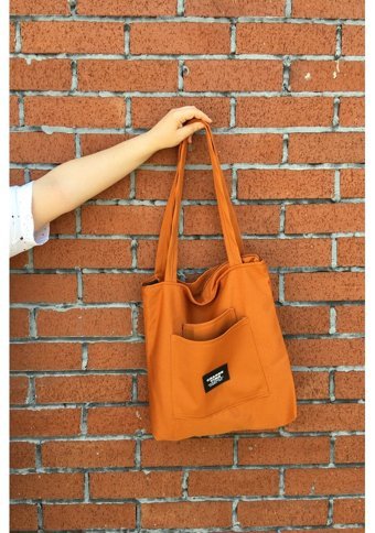 Outlet Çarşım Üç Bölmeli Tote Fermuarlı Kadın Omuz Çantası Turuncu