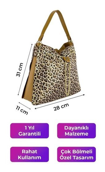 Kriste Bell Leopar Desenli 7247 Kadın Omuz Çantası Kahverengi
