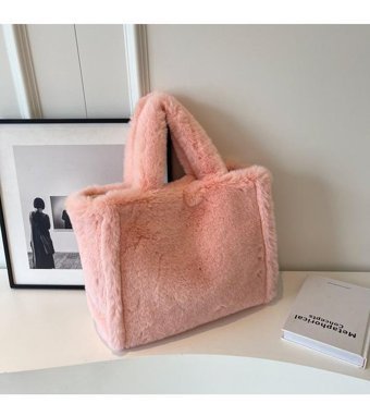 Chelsea Miffy Kış Moda Büyük Kapasiteli Yumuşak Peluş Kadın Omuz Çantası Pembe