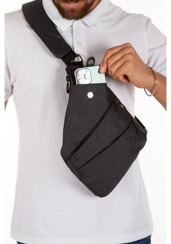 Newish Polo Keten Kumaş Heybe Kadın Omuz Çantası Siyah