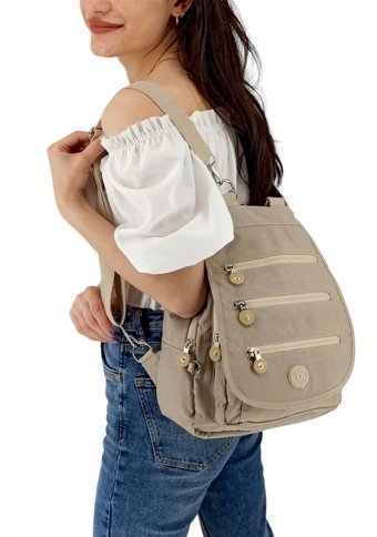 Çlk Accessories Hem Hem Omuz Kırinkıl Kumaş Kadın Omuz Çantası Krem
