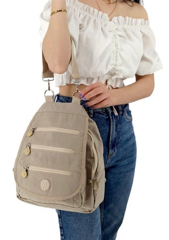 Çlk Accessories Hem Hem Omuz Kırinkıl Kumaş Kadın Omuz Çantası Krem