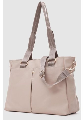 Newish Polo Saten Kumaş Fonksiyonel Çok Bölmeli Kadın Omuz Çantası Vizon