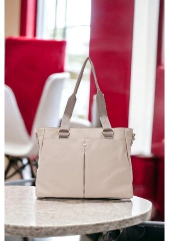 Newish Polo Saten Kumaş Fonksiyonel Çok Bölmeli Kadın Omuz Çantası Vizon