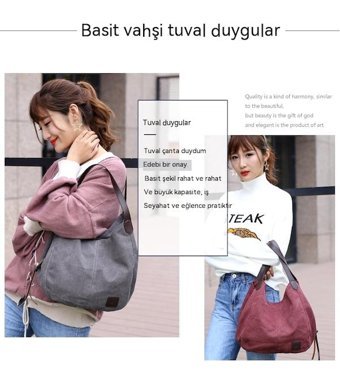 Happyplanet B.N. Büyük Kapasiteli Çok Bölmeli KanvasKadın Omuz Çantası Mavi