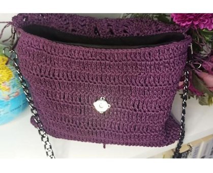 Ecndesing Handmade Karanfil Püsküllü Kadın Omuz Çantası Mor