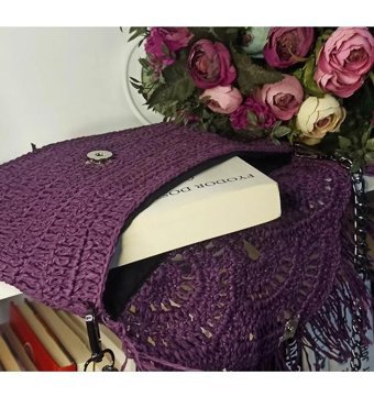 Ecndesing Handmade Karanfil Püsküllü Kadın Omuz Çantası Mor