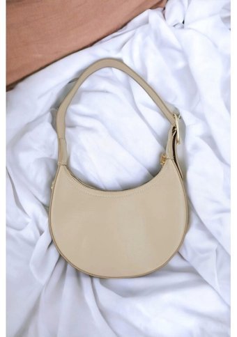 Melen Shoes Douce Oval Baget Kadın Omuz Çantası Bej